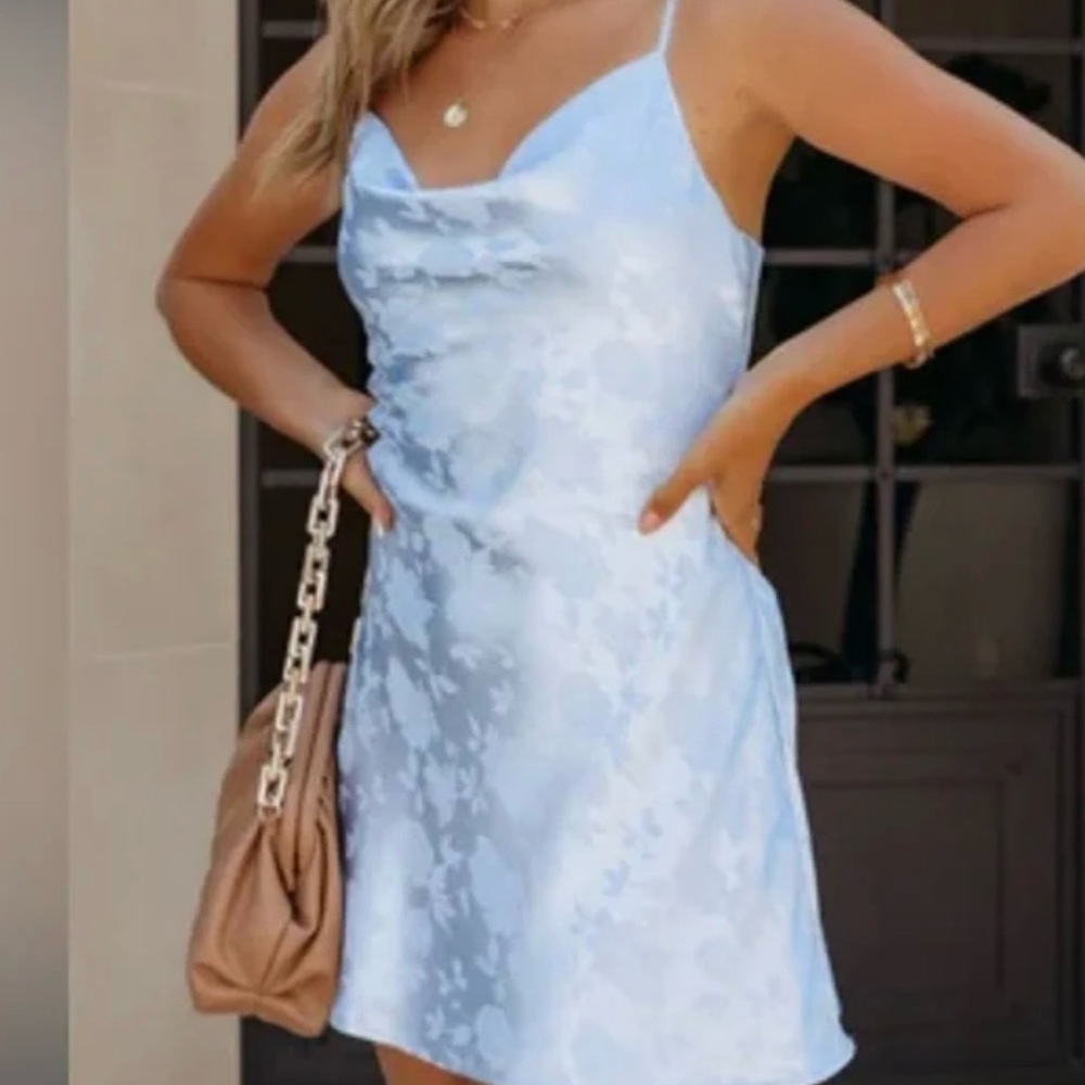 Elegant Blue Floral Slip Dress